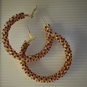 Red rhinestone stylish hoops